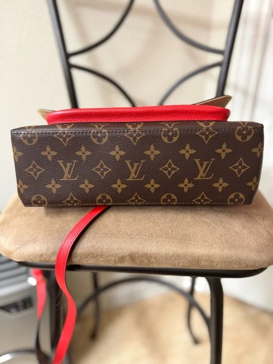 Louis Vuitton Brown Monogram Satchel with Red Accent and Gold Hardware - Picture 3 of 7